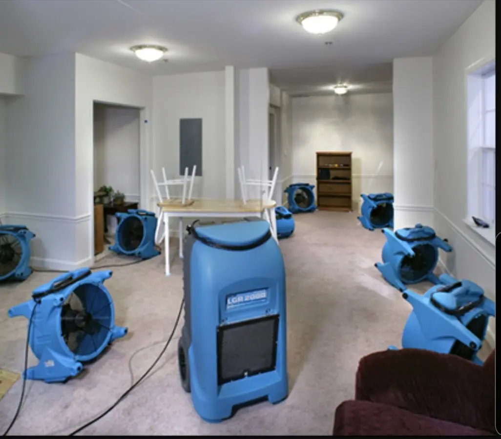 Air movers and dehumidifier setup for Water Extraction & Removal in Sherman