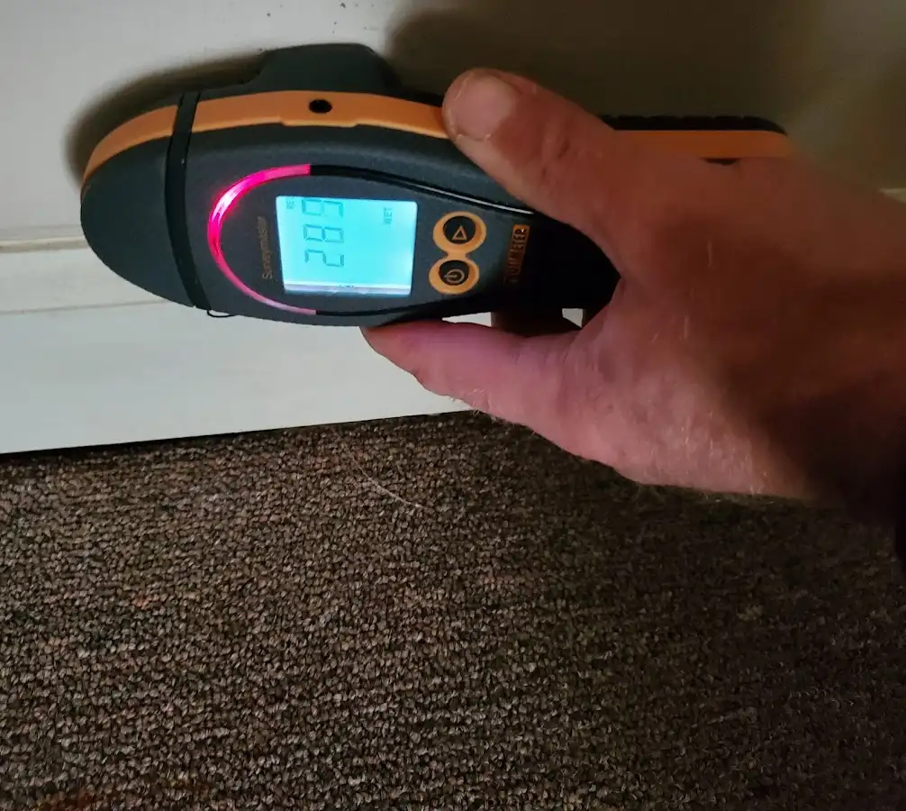 Moisture detection at baseboard during Burst Pipe Cleanup in Sherman